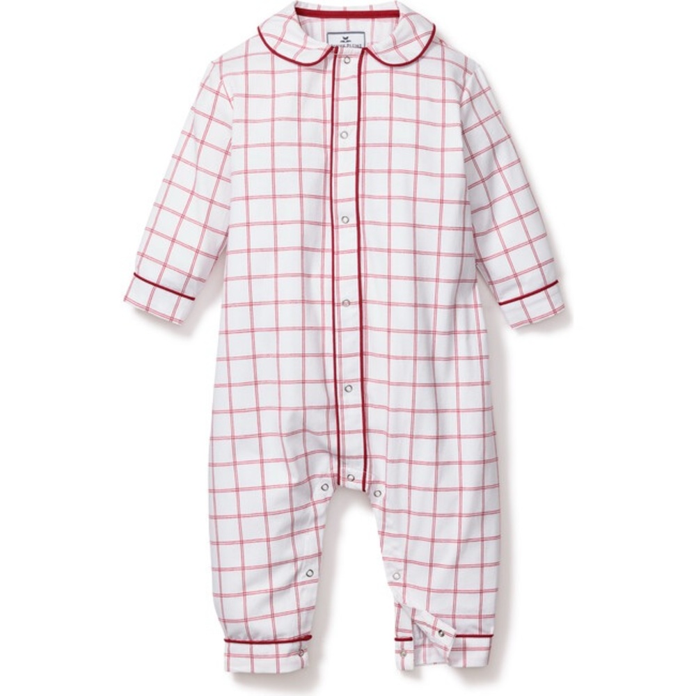Petite Plume Baby's Twill Cambridge Romper in Garnet Tattersall